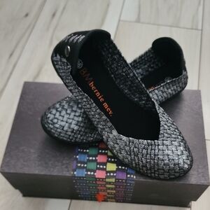 bernie mev. Black and Silver Woven Flats